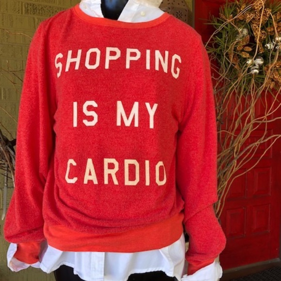 Wildfox Tops - Women's Wildfox "Shopping is My Cardio" Orange Sweatshirt S
